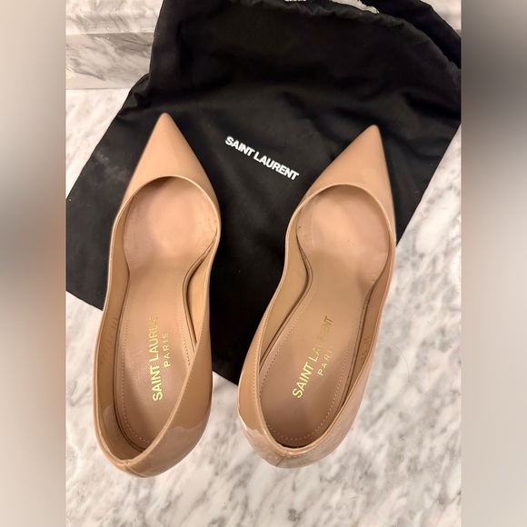 Saint Laurent YSL Zoe 105mm Nude Patent Leather Stiletto Heels 36.5 Authentic - Picture 6 of 10
